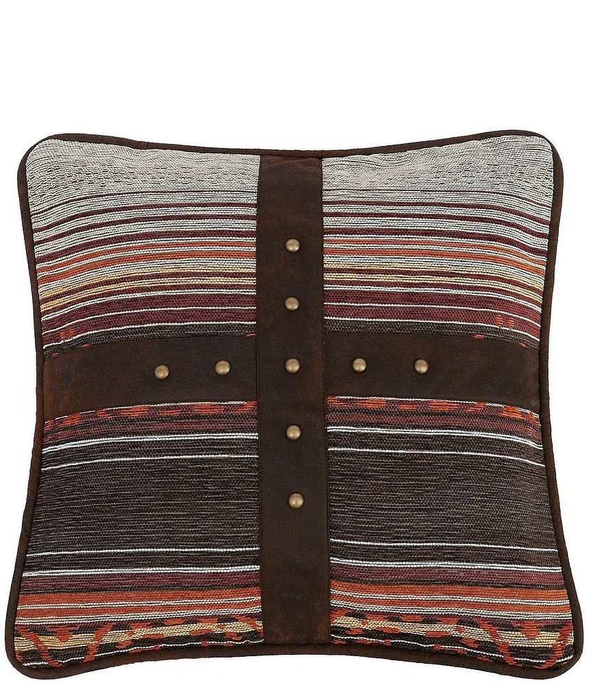 HiEnd Accents x Paseo Road Estes Vegan Leather Detailing Chenille Jacquard Square Pillow