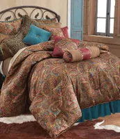 Paseo Road by HiEnd Accents San Angelo Paisley & Ruffled Teal Suede Comforter set