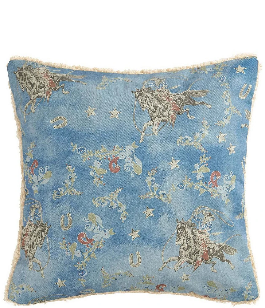 Paseo Road by HiEnd Accents Tasha Polizzi Collection Lee Western Washed Denim Teddy-Backed Square Pillow