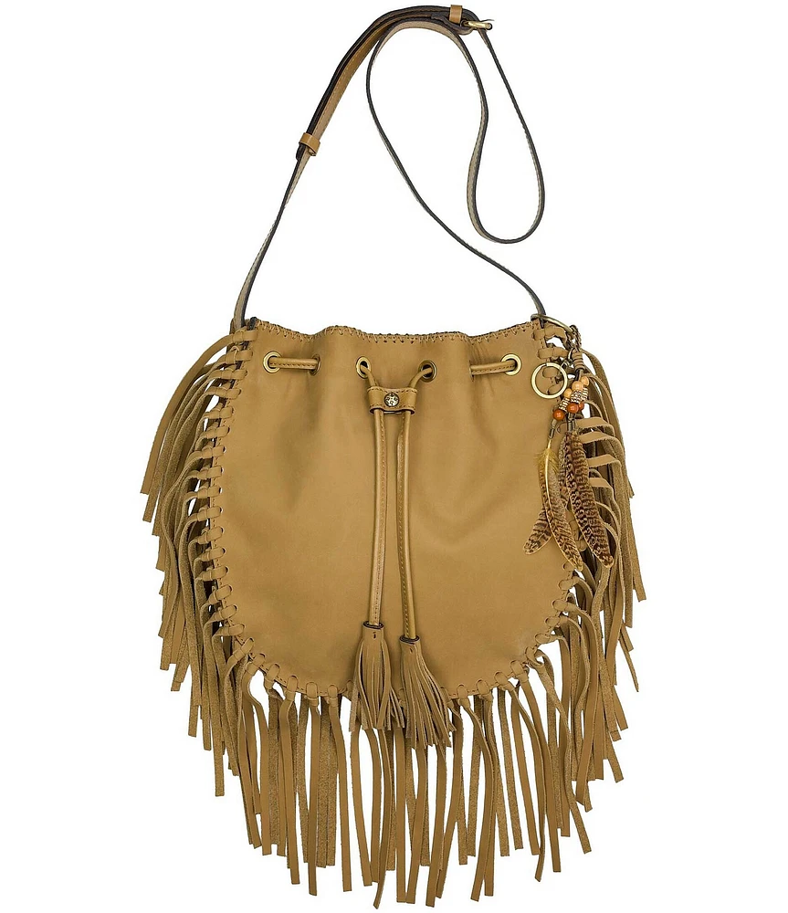 Patricia Nash Carrara Suede Drawstring Fringe Crossbody Bag