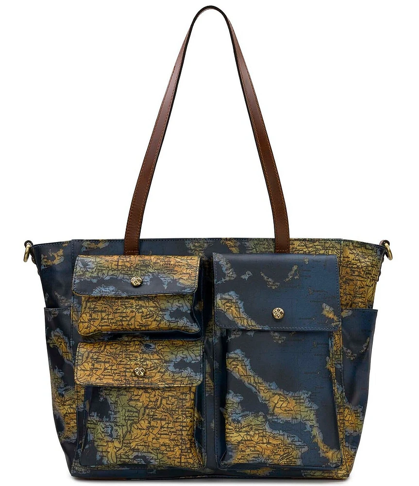 Patricia Nash Greek Map Sorlana Coated Linen Canvas Travel Tote Bag