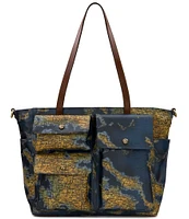 Patricia Nash Greek Map Sorlana Coated Linen Canvas Travel Tote Bag