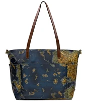 Patricia Nash Greek Map Sorlana Coated Linen Canvas Travel Tote Bag