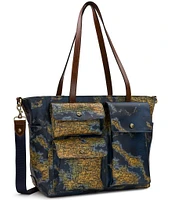 Patricia Nash Greek Map Sorlana Coated Linen Canvas Travel Tote Bag