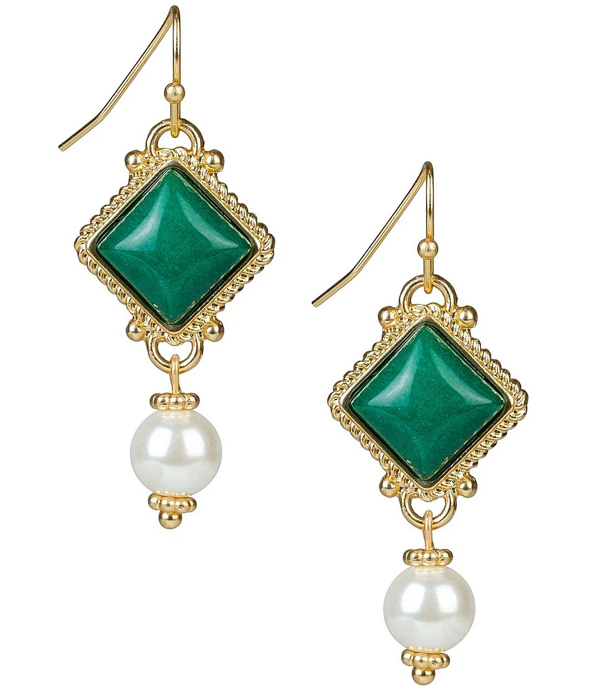 Patricia Nash Green Cab Pearl Double Drop Earrings