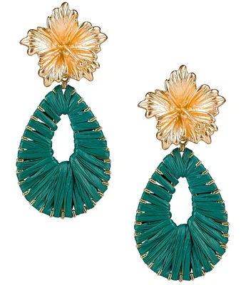Patricia Nash Hibiscus Teardrop Raffia Orbital Drop Earrings