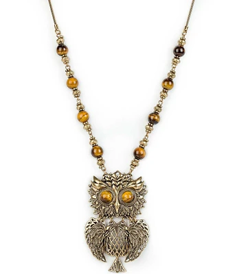 Patricia Nash Owl Bead Long Pendant Necklace