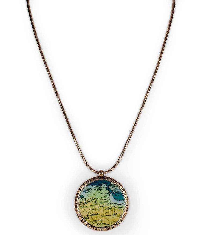 Patricia Nash Round Map Long Pendant Necklace
