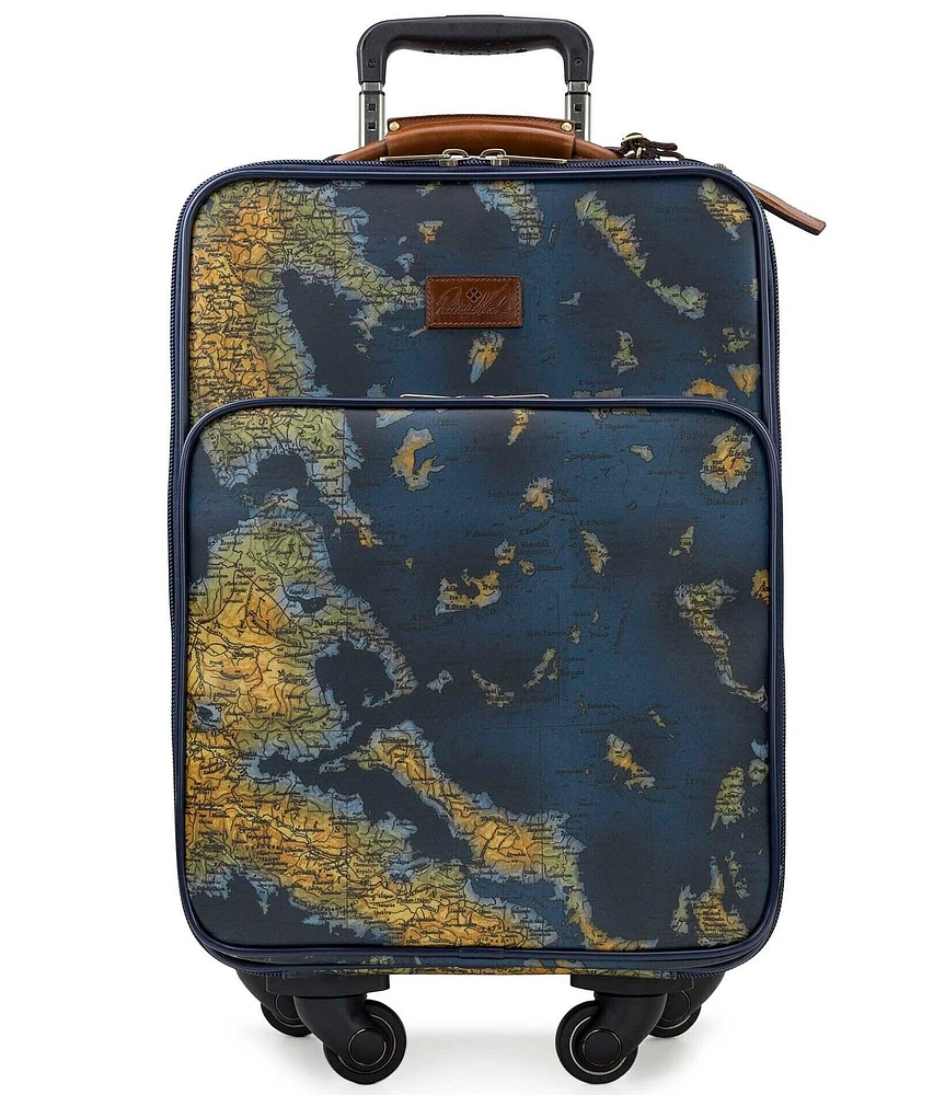 Patricia Nash Vettore Greek Map Patina Coated Linen Canvas 19#double; Spinner Suitcase