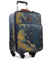 Patricia Nash Vettore Greek Map Patina Coated Linen Canvas 19#double; Spinner Suitcase