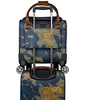 Patricia Nash Vettore Greek Map Patina Coated Linen Canvas 19#double; Spinner Suitcase