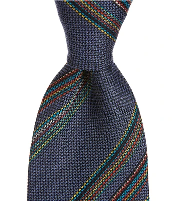 Paul Smith Block Stripe 3.14#double; Woven Linen/Silk Tie