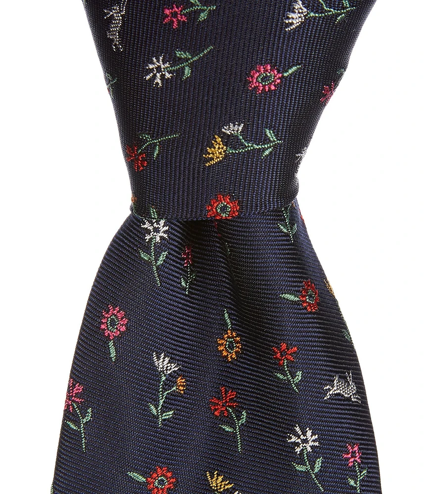 Paul Smith Floral/Rabbits 3.14#double; Woven Silk Tie