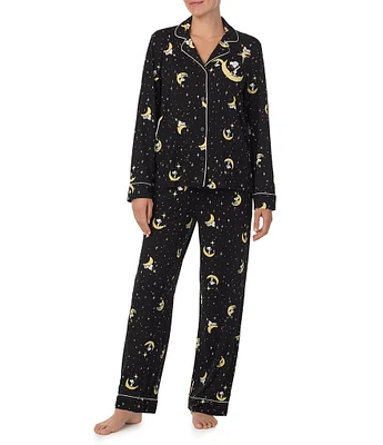 Peanuts Long Sleeve Notch Collar Knit Snoopy & Star Print Pajama Set