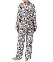 Peanuts Long Sleeve Notch Collar Knit Snoopy Print Pajama Set