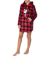 Peanuts Checkered Print Snoopy Long Sleeve Hooded Cozy Knit Holiday Tunic