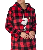 Peanuts Checkered Print Snoopy Long Sleeve Hooded Cozy Knit Holiday Tunic