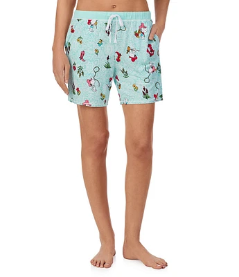 Peanuts Knit Snoopy Bandana Western Print Drawstring Tie Coordinating Sleep Shorts