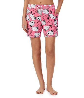 Peanuts Knit Snoopy Print Drawstring Tie Coordinating Sleep Shorts