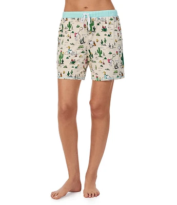 Peanuts Knit Western Snoopy Print Drawstring Tie Coordinating Sleep Shorts