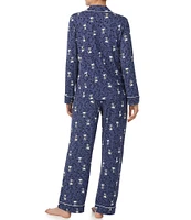 Peanuts Long Sleeve Notch Collar Knit Snoopy Print Button-Front Pajama Set