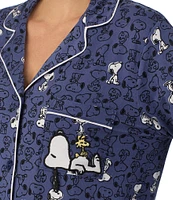 Peanuts Long Sleeve Notch Collar Knit Snoopy Print Button-Front Pajama Set