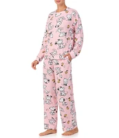 Peanuts Long Sleeve Round Neck Top & Long Pant Sweater Knit Blush Snoopy Print Pajama Set