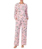 Peanuts Long Sleeve Round Neck Top & Long Pant Sweater Knit Blush Snoopy Print Pajama Set