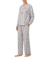 Peanuts Long Sleeve Round Neck Top & Long Pant Sweater Knit Pajama Set