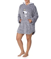 Peanuts Plus Size Plush Snoopy & Woodstock Applique Hooded Long Sleeve Lounge Pullover