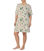 Peanuts Plus Size Short Sleeve Round Neck Western Snoopy Print Knit Nightshirt