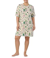 Peanuts Plus Size Short Sleeve Round Neck Western Snoopy Print Knit Nightshirt