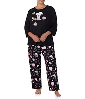 Peanuts Plus Size Snoopy Printed 3/4 Sleeve Round Neck Jersey Knit Coordinating Sleep Top