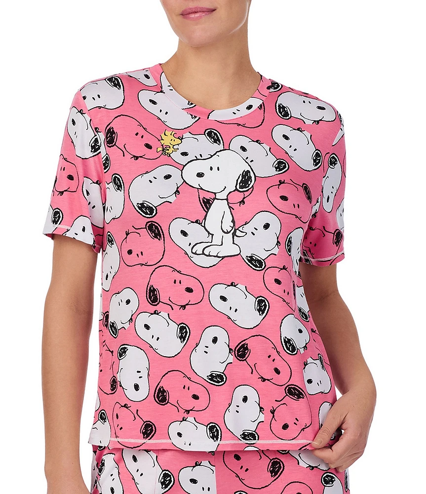 Peanuts Short Sleeve Round Neck Knit Snoopy Print Coordinating Sleep Top