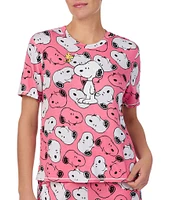 Peanuts Short Sleeve Round Neck Knit Snoopy Print Coordinating Sleep Top