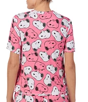 Peanuts Short Sleeve Round Neck Knit Snoopy Print Coordinating Sleep Top