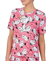 Peanuts Short Sleeve Round Neck Knit Snoopy Print Coordinating Sleep Top