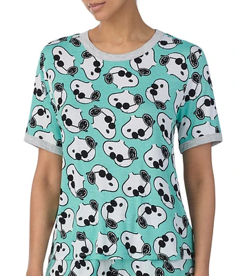 Peanuts Short Sleeve Round Neck Knit Snoopy Printed Coordinating Sleep Top