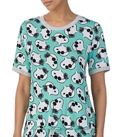 Peanuts Short Sleeve Round Neck Knit Snoopy Printed Coordinating Sleep Top