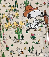 Peanuts Short Sleeve Round Neck Knit Western Snoopy Print Coordinating Sleep Top