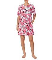 Peanuts Short Sleeve Round Neck Pink Snoopy Print Knit Nightshirt