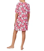 Peanuts Short Sleeve Round Neck Pink Snoopy Print Knit Nightshirt