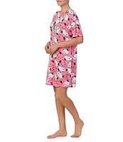 Peanuts Short Sleeve Round Neck Pink Snoopy Print Knit Nightshirt