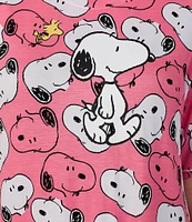 Peanuts Short Sleeve Round Neck Pink Snoopy Print Knit Nightshirt