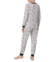 Peanuts Snoopy & Woodstock Print Long Sleeve Henley & Jogger Cozy Jersey Holiday Pajama Set