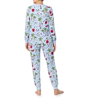 Peanuts Snoopy Beach Holiday Print Long Sleeve Henley & Jogger Cozy Jersey Holiday Pajama Set