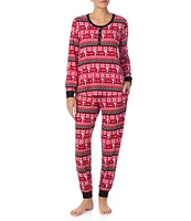 Peanuts Snoopy Fair Isle Long Sleeve Henley & Jogger Cozy Jersey Holiday Pajama Set