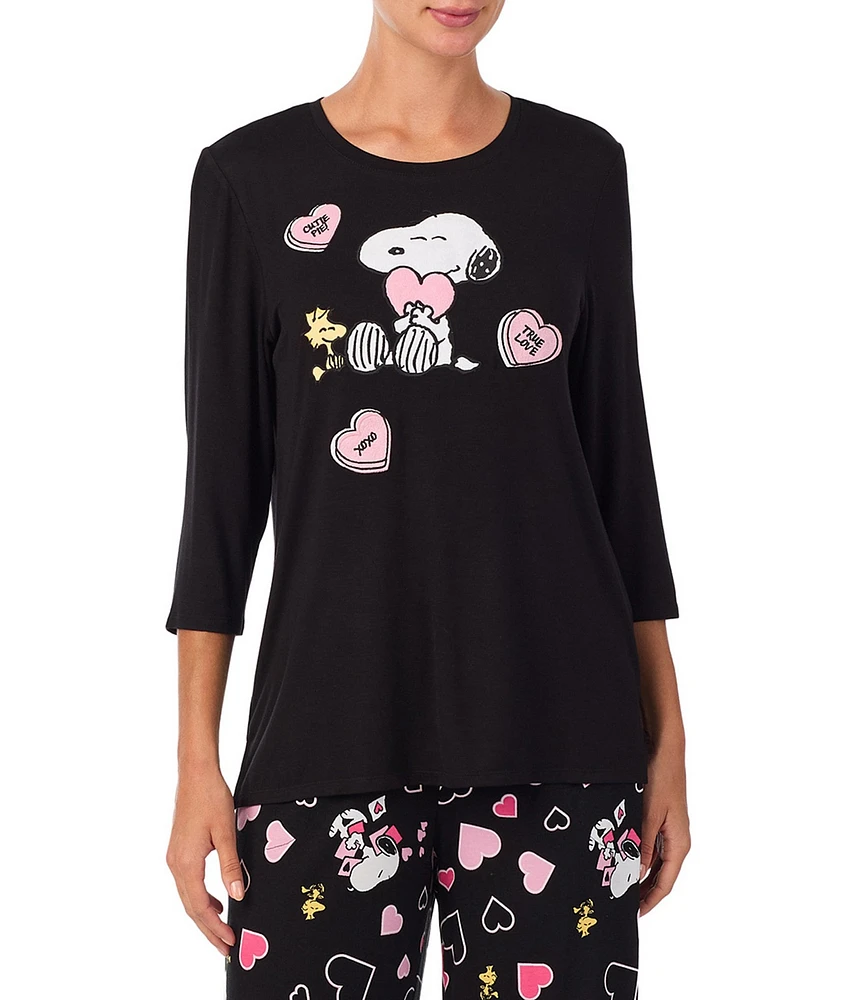 Peanuts Snoopy Printed 3/4 Sleeve Round Neck Jersey Knit Coordinating Sleep Top