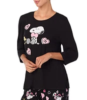 Peanuts Snoopy Printed 3/4 Sleeve Round Neck Jersey Knit Coordinating Sleep Top