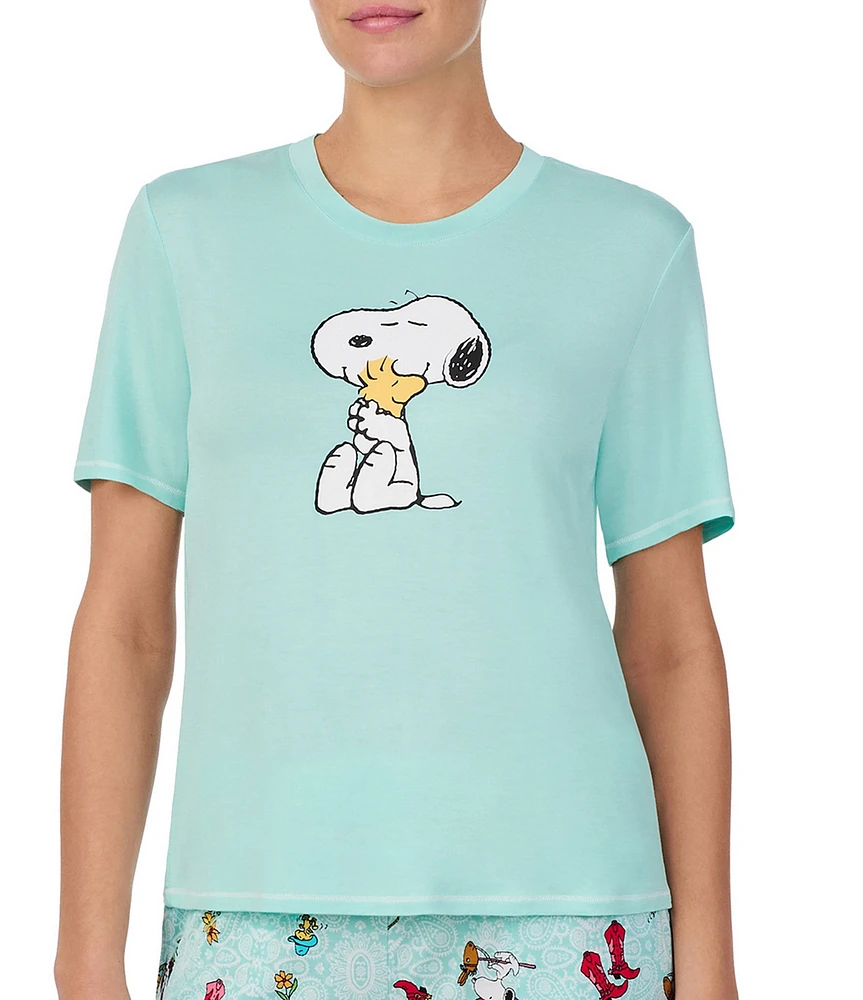 Peanuts Solid Short Sleeve Round Neck Knit Coordinating Sleep Top